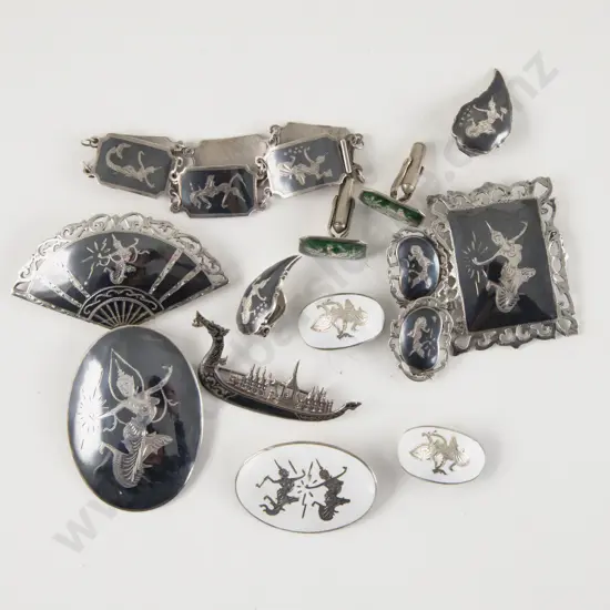 Thai Silver and White Enamel Jewellery