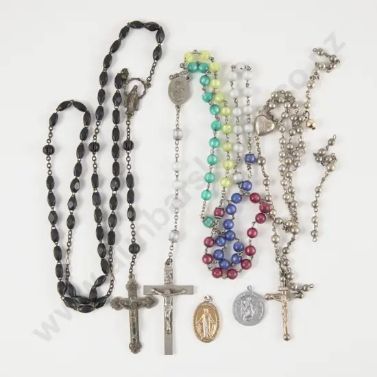 Three Rosary Bead and Two St Christopher Pendants