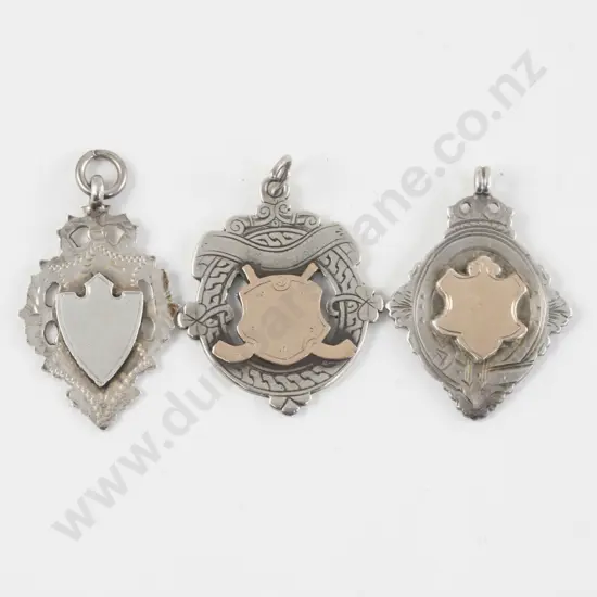 Three S/S Shield Watch Chain Fobs