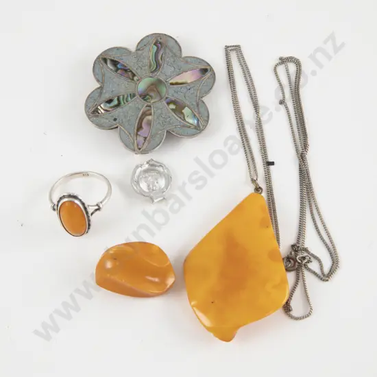 S/S Single Amber Ring and Brooch