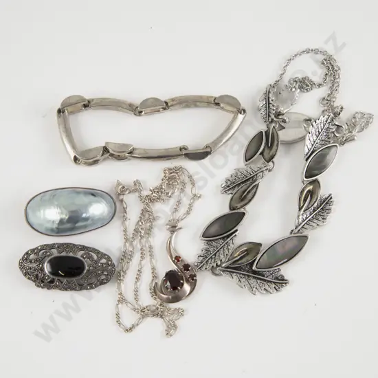 S/S Onyx and Marcasite Brooch with Collection of Assorted S/S Jewellery
