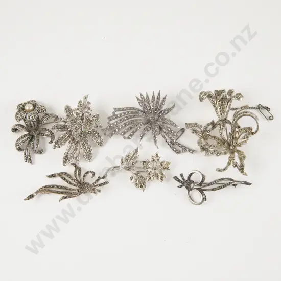 Collection of Seven S/S Marcasite Brooches