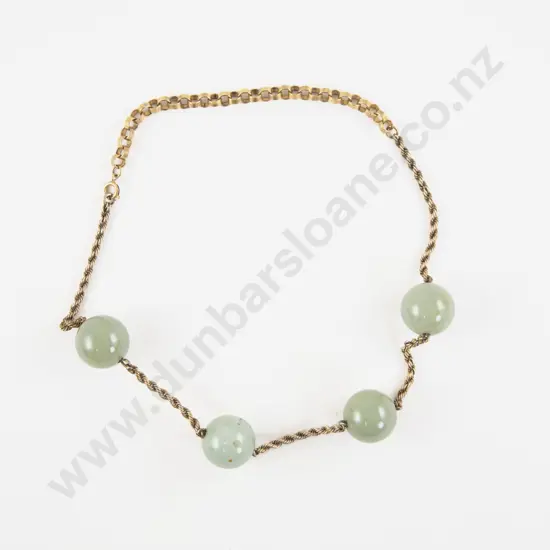 Gold Plated Fancy Twist Chain and Jade Beaded Necklace