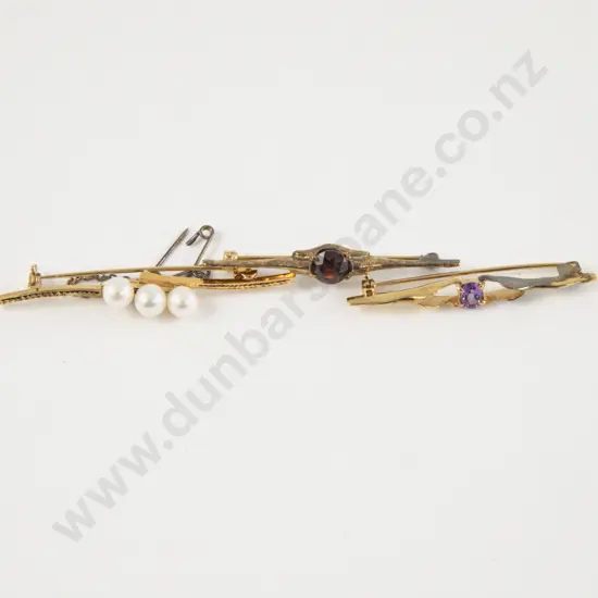 Three 24ct Gold on Sterling Silver Bar Brooches