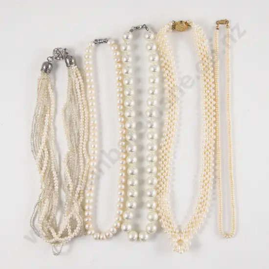 Five Freshwater and Imitation Pearl Necklaces