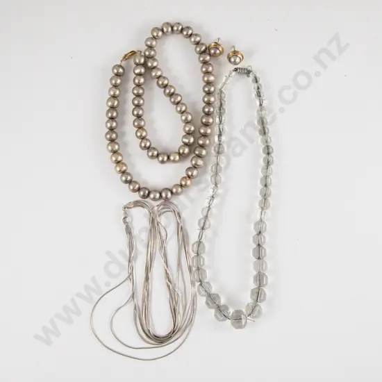 Single Strand Freshwater Pearl Necklace and Earrings