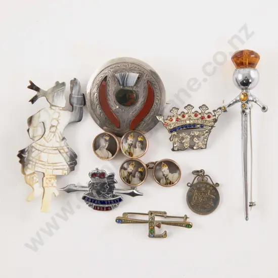 Pair 'Royals' Cufflinks with Collection of Scottish Brooches