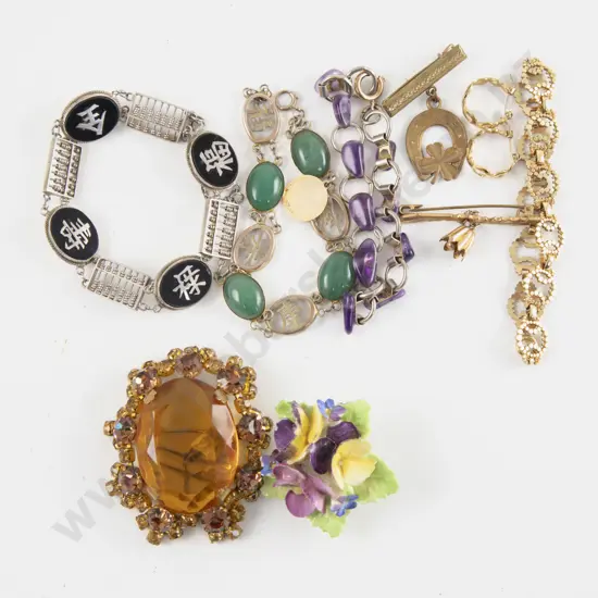 Two Victorian Gold Plated Brooches with Vintage and Costume Jewellery