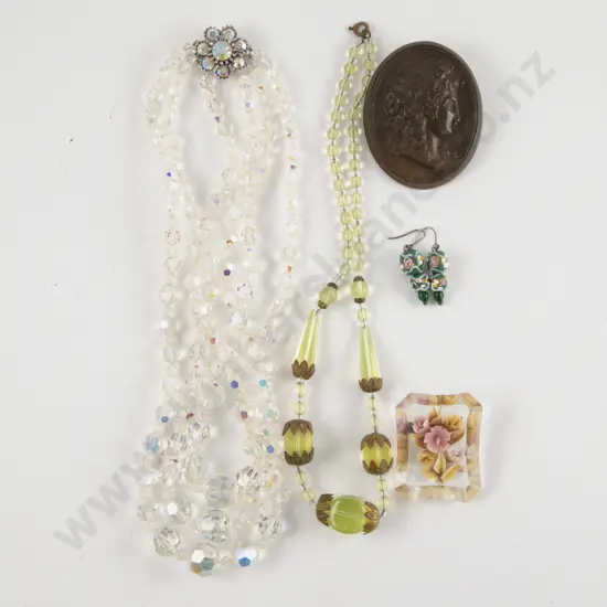 Triple Strand Crystal Beaded Necklace with Assorted Costume Jewellery