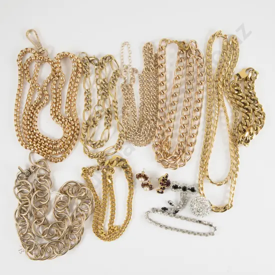 Collection of Gold Plated Neck Chains and Diamanté Jewellery