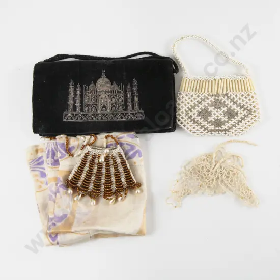 Vintage Embroidered Taj Mahal Velvet Clutch Purse and Beaded Coin Purses