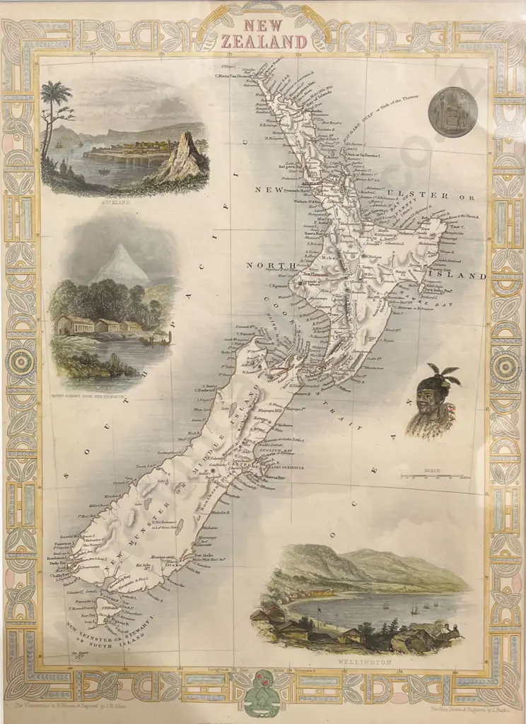 John Rapkin (after) Mid 19th Century Hand Coloured Map Of New Zealand Image 1++