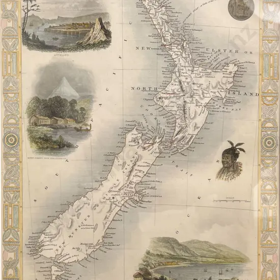 John Rapkin (after) Mid 19th Century Hand Coloured Map Of New Zealand