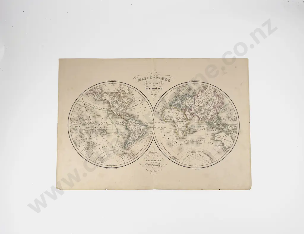 Charles Francois Delamarche - Mappe Monde en deux Hemispheres 1846 Image 1++