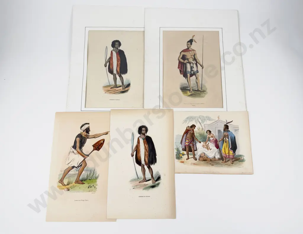 5 x 19th Century Hand Coloured Maori/Pacific Portrait Studies Image 1++