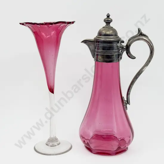 Cranberry Glass Claret Jug & Trumpet Vase