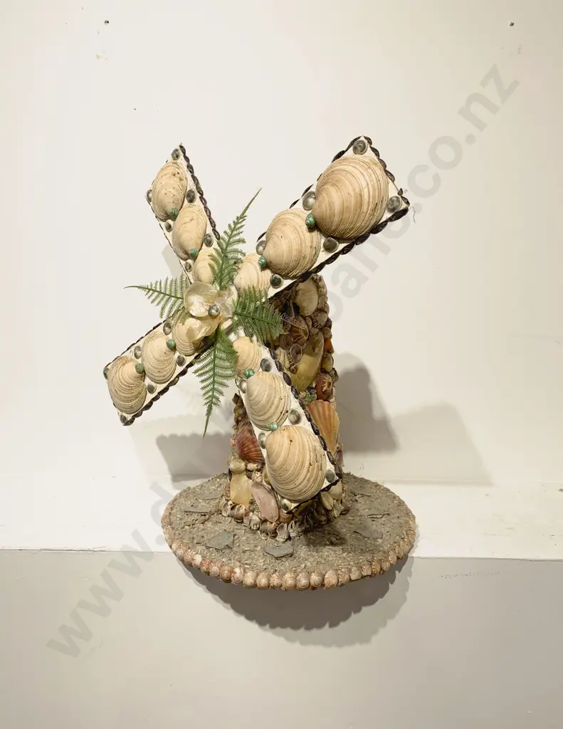 Folk Art Shell Decorated Windmill Image 1++