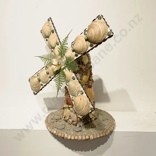 Folk Art Shell Decorated Windmill