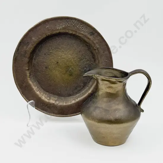Antique Heavy Brass Jug & Plate