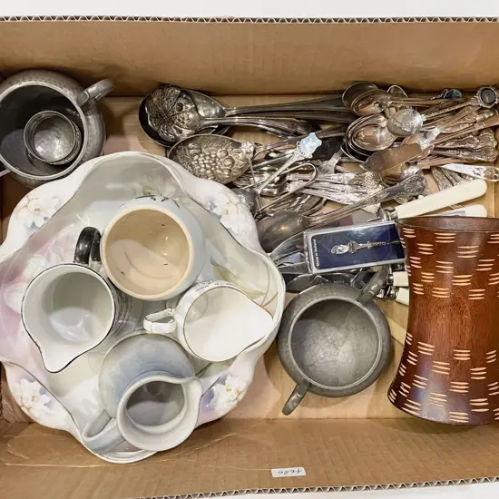 Box Quantity of Assorted China & S/P Cutlery