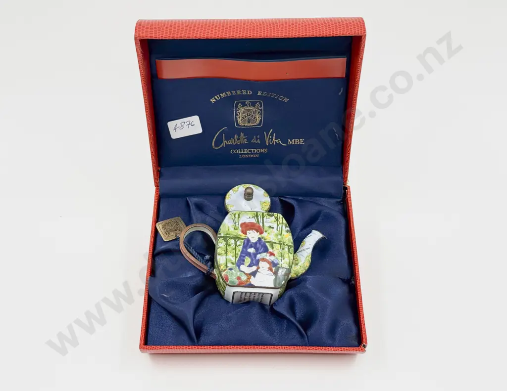 Charlotte Di Vita Cased Handpainted Ltd Ed Miniature Enamel Teapot Image 1++