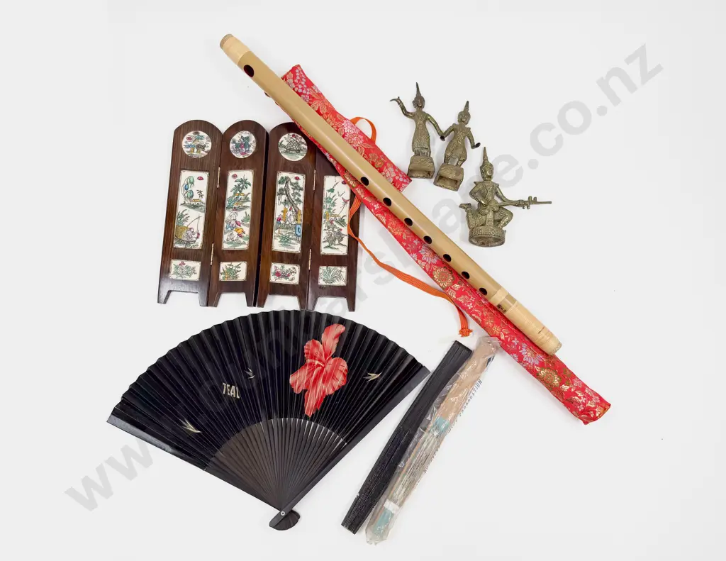 Three Thai Brass Figures with Miniature Dressing Screen & Others Image 1++