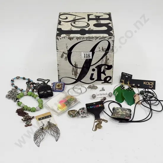 Box of Assorted Costume Jewellery incl Panther & Owl Rings