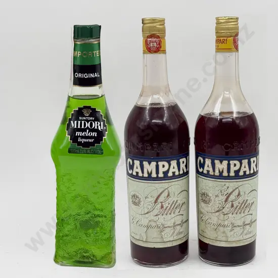 Boxed Bottle of Midori Together with Two Bottles of Campari