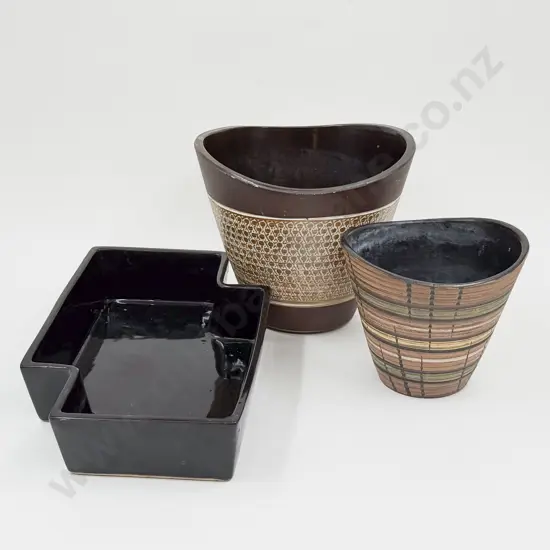 Two Mid Century Planters together with Ikebana Dish