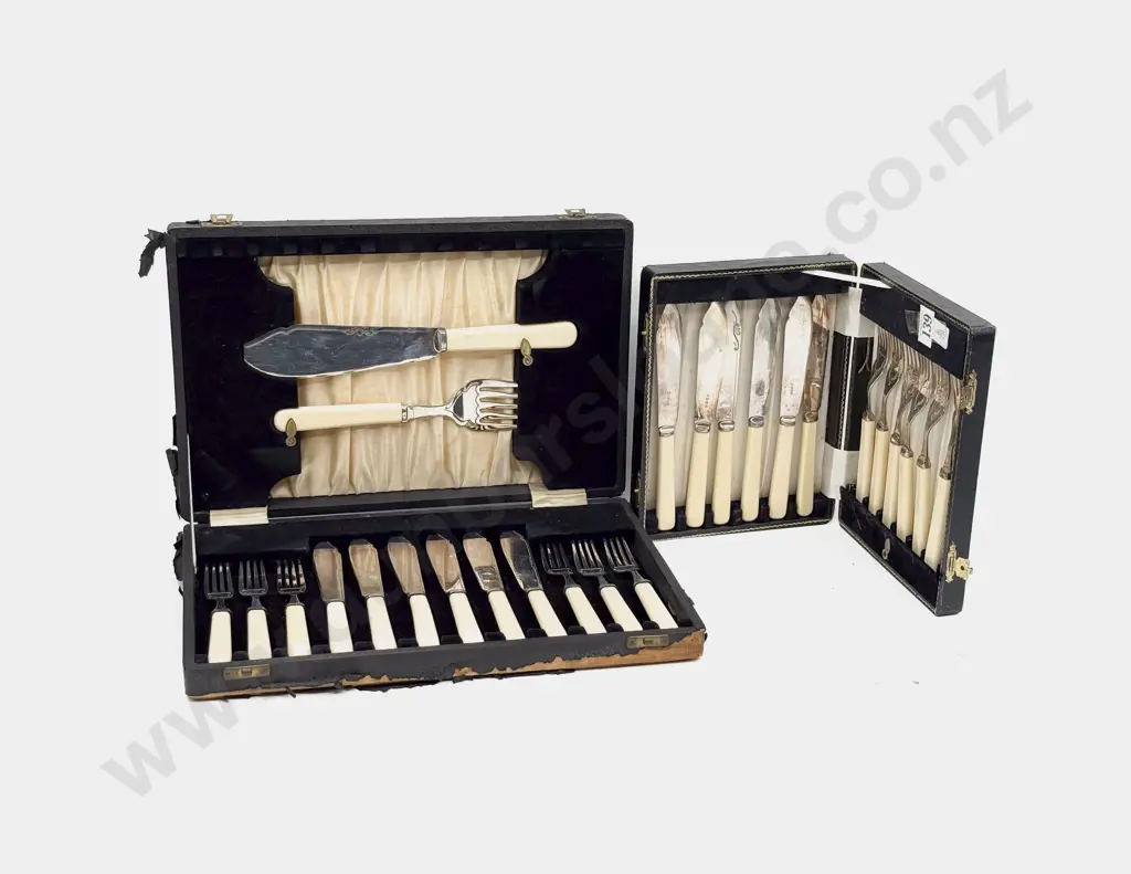 Cased Bone Handled Fish Service & Other Cased Bone Handled Cutlery Set Image 1++
