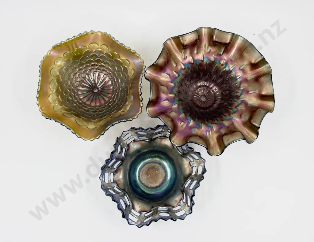 Three Pieces of Assorted Carnival Glass Image 1++