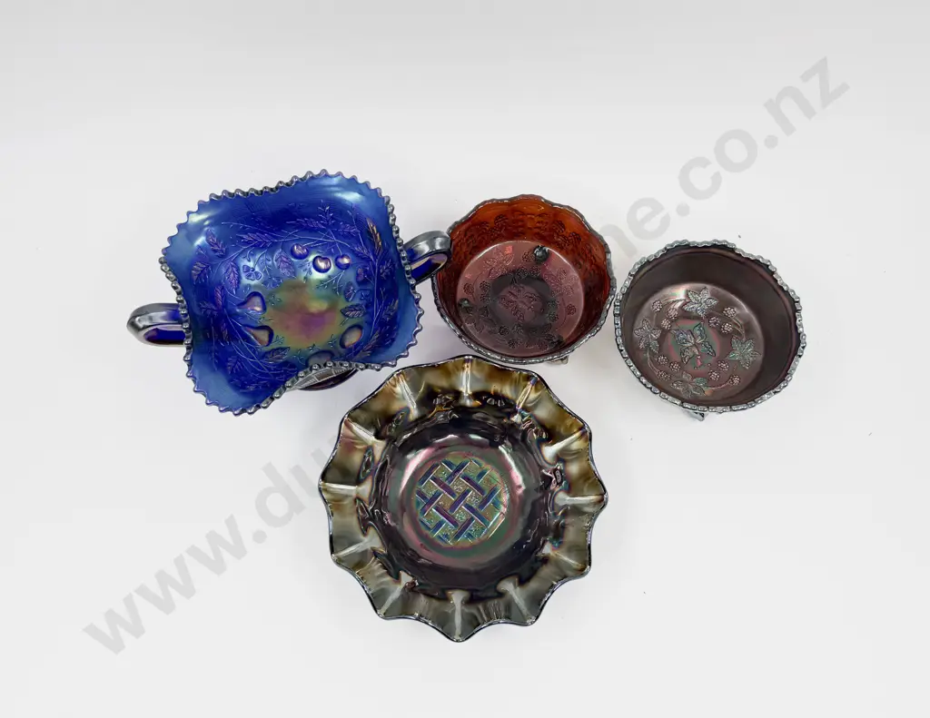 Four Pieces of Assorted Carnival Glass Image 1++