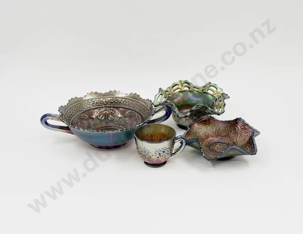 Four Pieces of Assorted Carnival Glass Image 1++