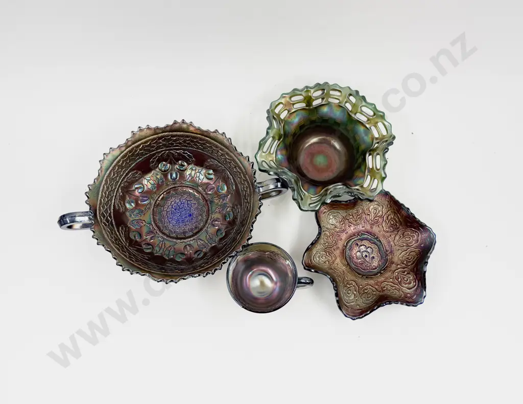 Four Pieces of Assorted Carnival Glass Image 1++