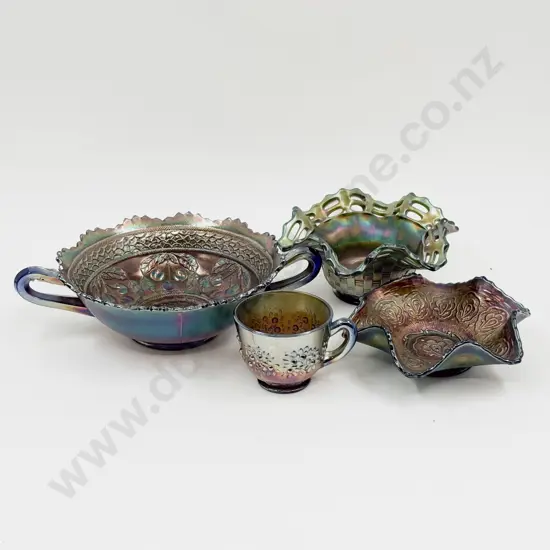 Four Pieces of Assorted Carnival Glass