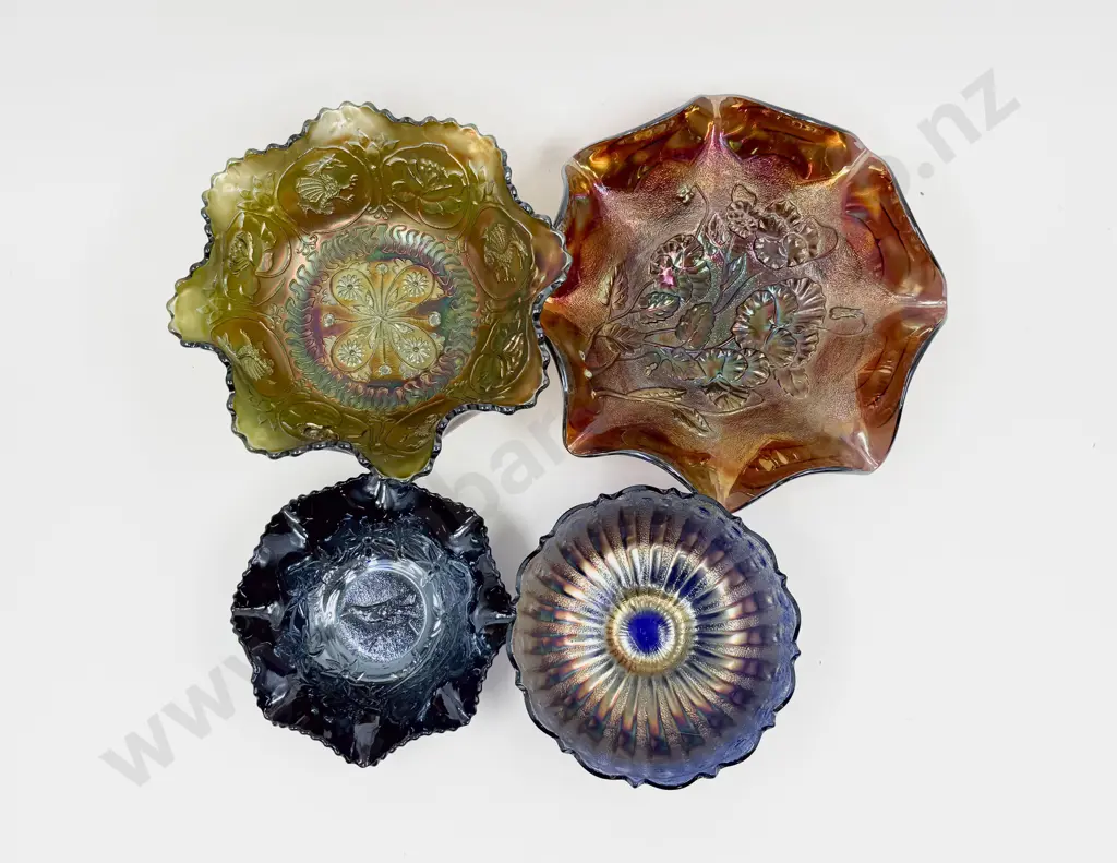 Four Pieces of Assorted Carnival Glass Image 1++