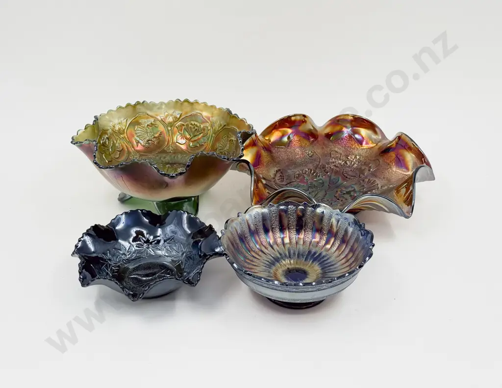 Four Pieces of Assorted Carnival Glass Image 1++