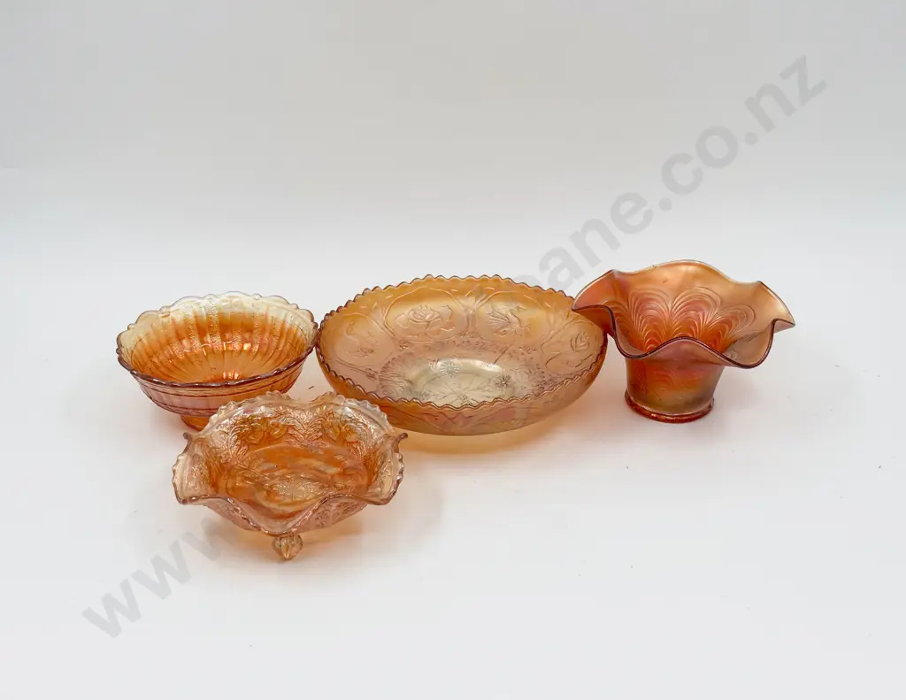 Four Pieces of Assorted Carnival Glass Image 1++