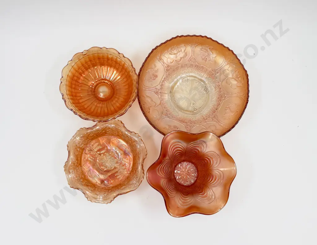 Four Pieces of Assorted Carnival Glass Image 1++