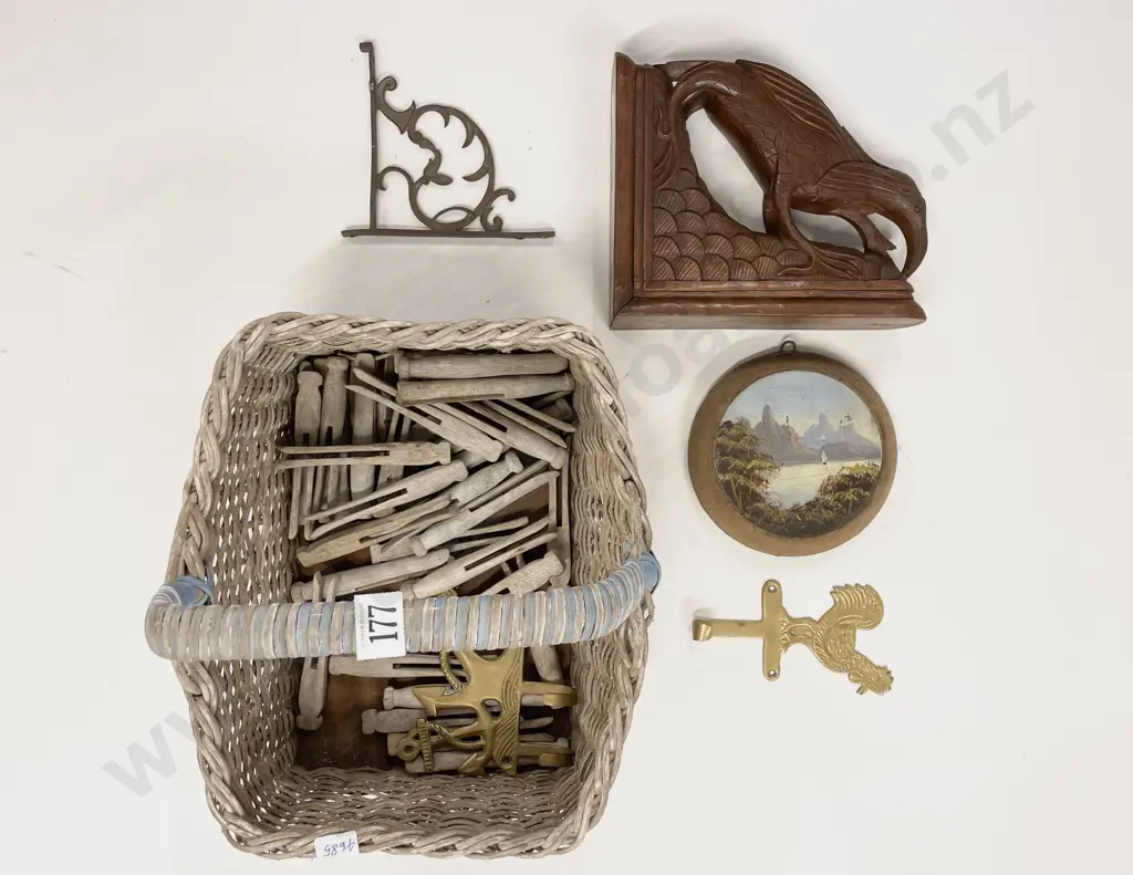 Basket of Assorted Vintage incl Coathooks Bookend etc Image 1++