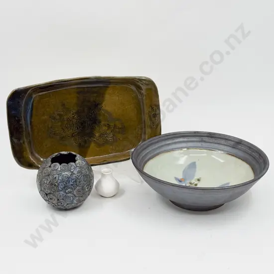 Paul Winspear Pedestal Bowl together with Miniature Crown Lynn Vase & Two Others