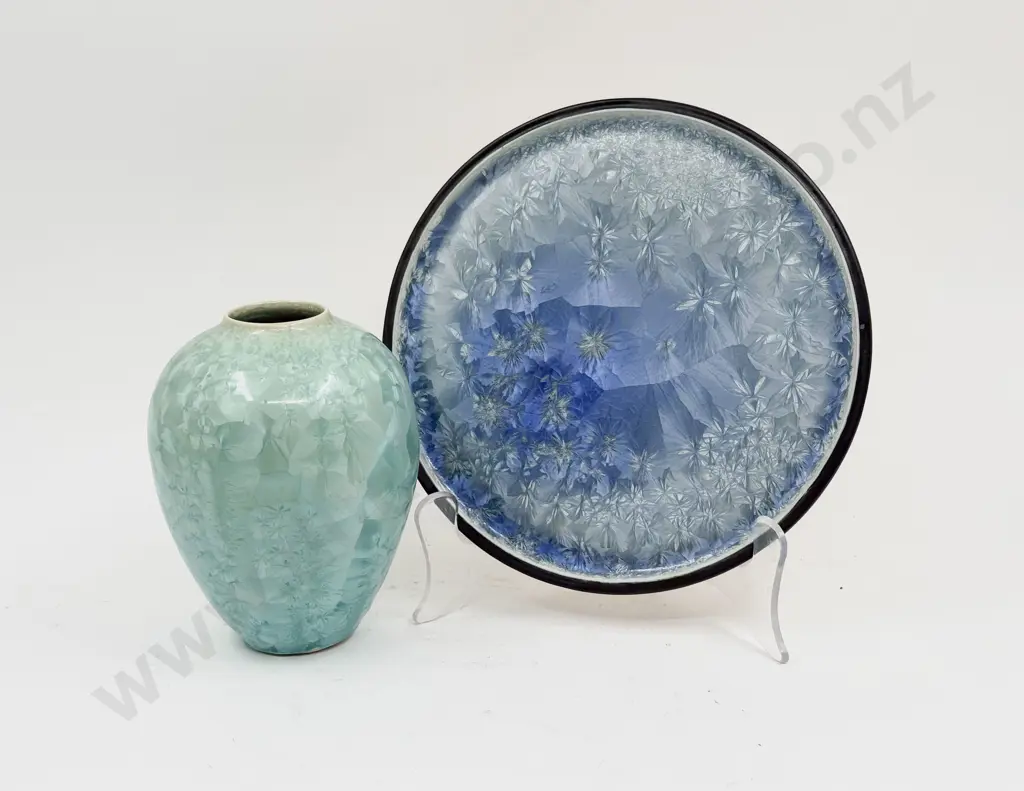 Crystalline Glazed Vase & Plate Image 1++