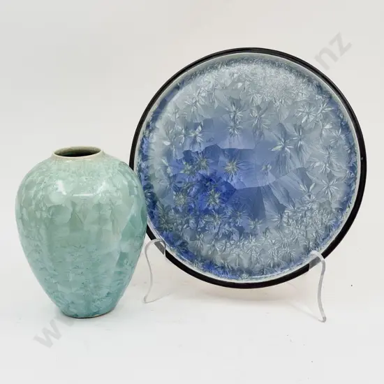 Crystalline Glazed Vase & Plate