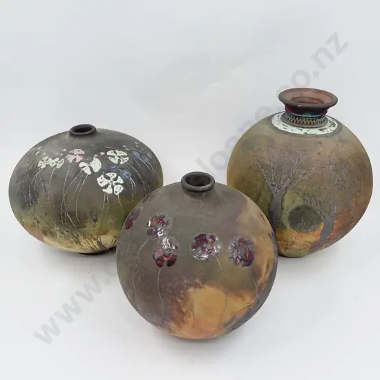 Three Assorted Raku Fired Pottery Vases