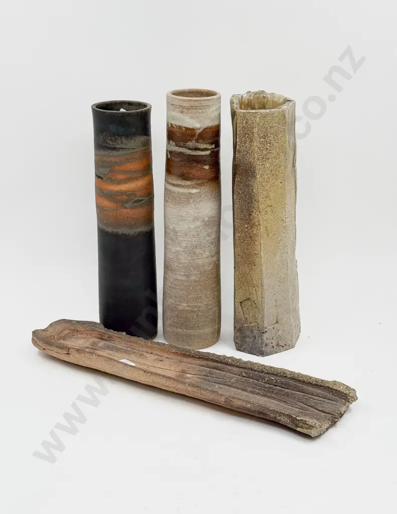 Two Keith Blight Tall Cylindrical Vases & Two Louis Kittleson Pottery Pieces Image 1++