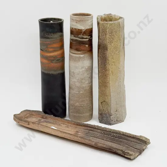 Two Keith Blight Tall Cylindrical Vases & Two Louis Kittleson Pottery Pieces