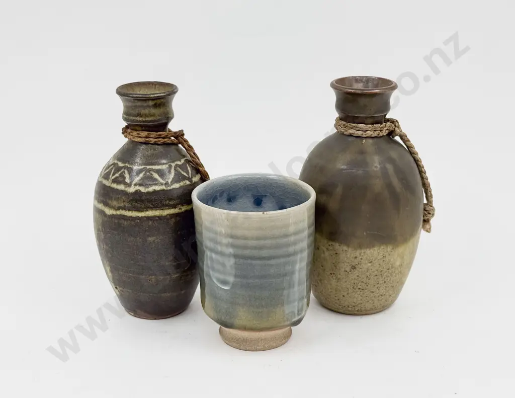 Two Michael Block Vases together with NZ Pottery Tea Bowl Image 1++