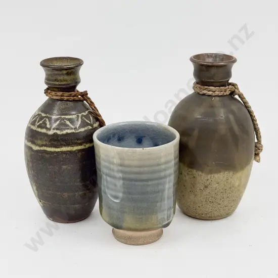 Two Michael Block Vases together with NZ Pottery Tea Bowl