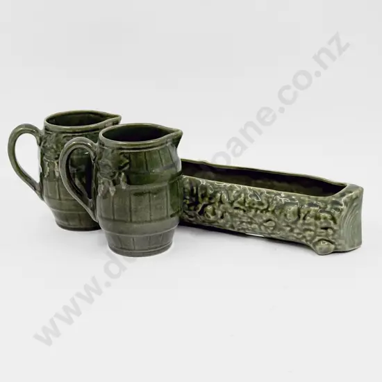 Two Luke Adams Barrel Form Jugs together with Temuka Log Form Trough
