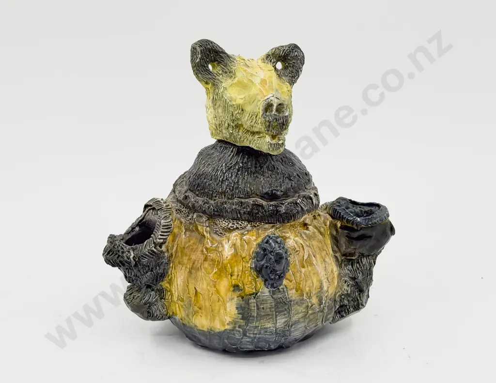 Unsigned Bear Form Pottery Candle Holder Image 1++